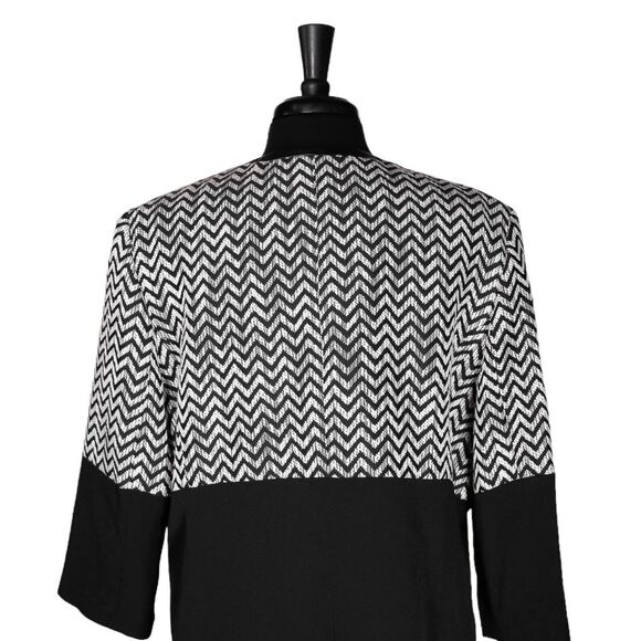 Kasper Womens Jacket Black White Geometric Faux Leather Open Front Lined Size 16 - Picture 7 of 8